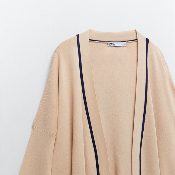 NWT. Zara Beige Long Knit Robe/Cardigan with Belt. Size L - Picture 7 of 7